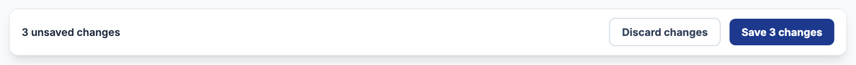 The bar at the bottom of the page reading 3 unsaved changes, with Discard changes and Save 3 changes buttons.